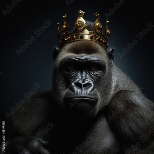 Portrait of a majestic Gorilla with a crown
