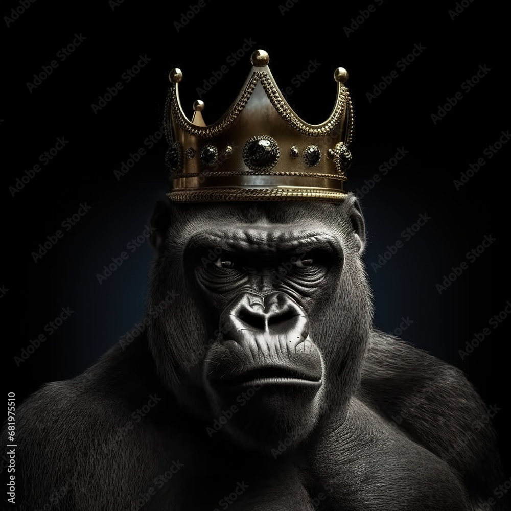 Portrait of a majestic Gorilla with a crown