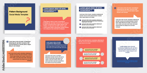 Minimal modern style of social media post banner layout template pack in blue, orange color combination background with simple bubble chat text elements.