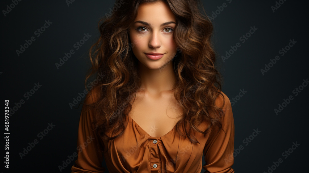 portrait of a women on transparent background with curly hairs 