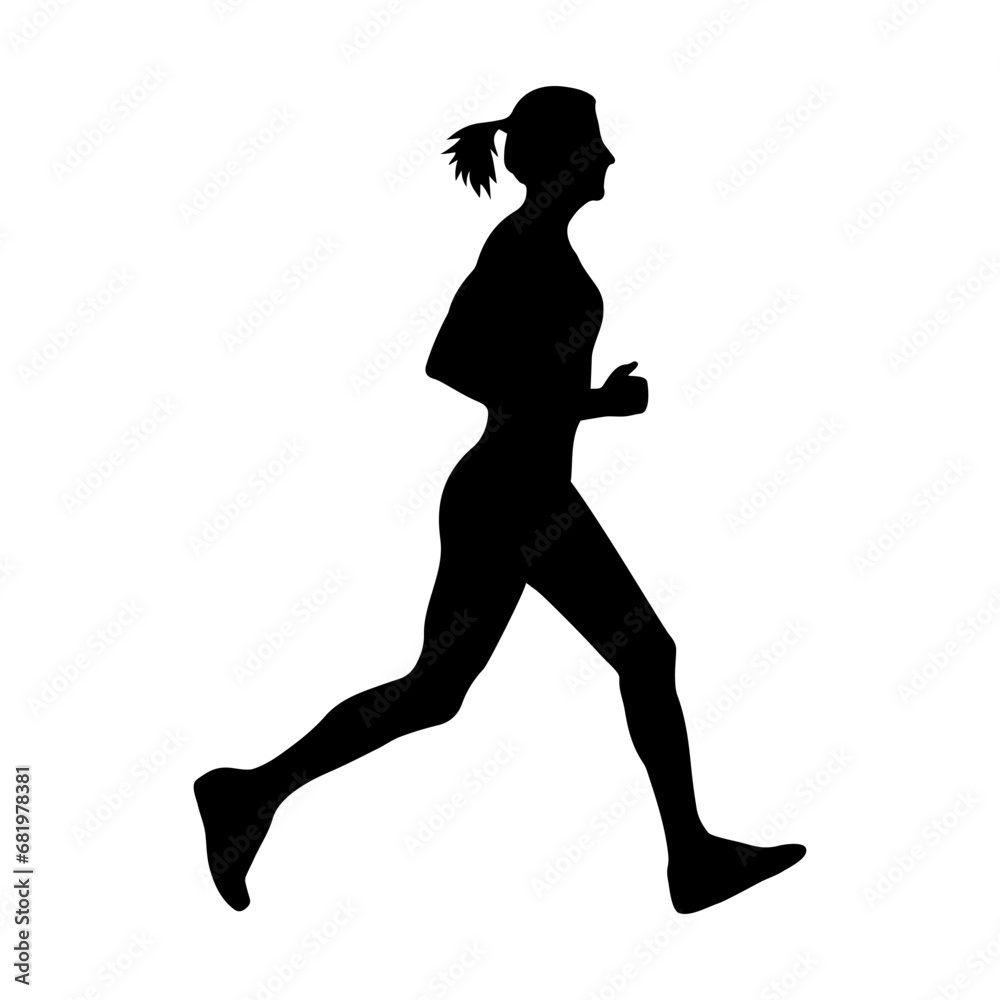 A running woman runner silhouette vector icon