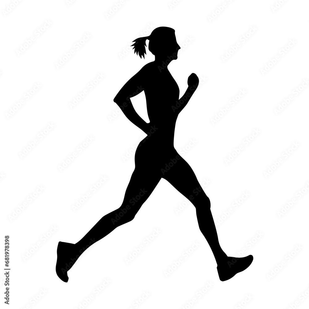 A running woman runner silhouette vector icon