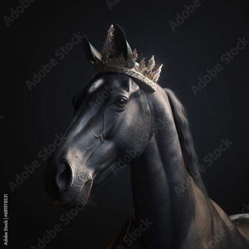 portrait of a majestic Horse with a crown
