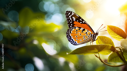 3d Monarch Butterfly Isolated on plant green leaf,3D Monarch Butterfly Gracefully Isolated on a Bed of Luxuriant Green Leaves background generative ai 