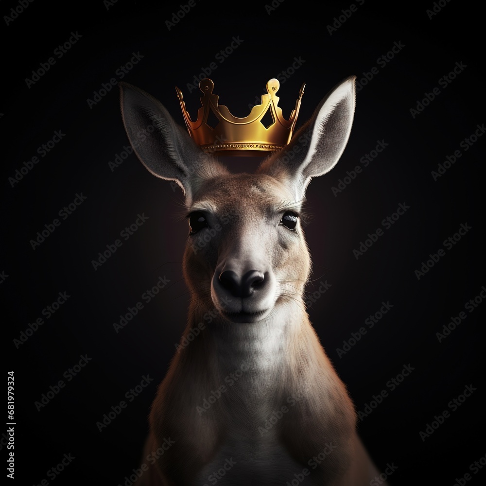 Portrait of a majestic Kangaroo with a crown