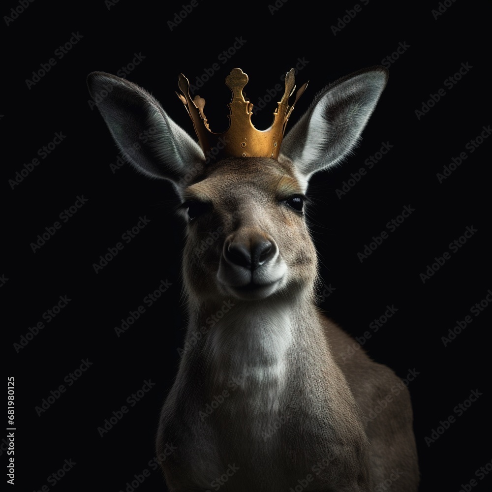 Portrait of a majestic Kangaroo with a crown