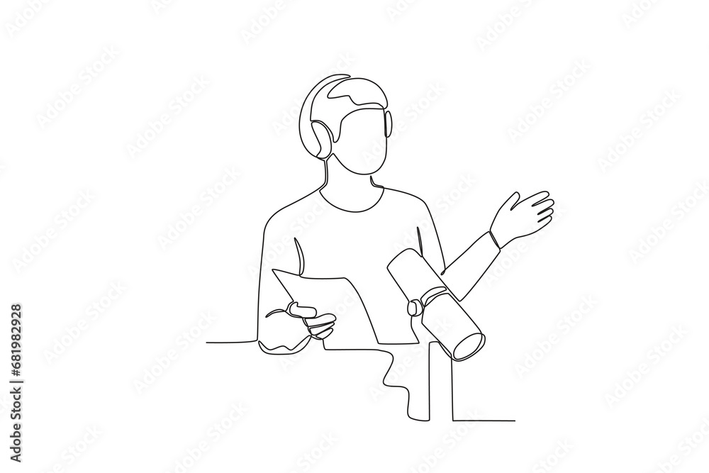 Single one line drawing social media of the guy asking during the podcast. Continuous line draw design vector
Single one line drawing social media of the guy asking during the podcast. Continuous line draw design vector