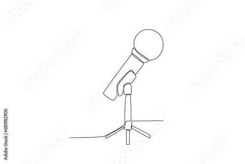 Single one line drawing vintage retro stage microphone. Old technology stand microphone concept for comedian at standup comedy show. Modern continuous line draw design graphic vector illustration
