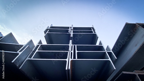 Obraz na płótnie Products of the factory for the production of metal structures Welding I-beam and H-beam