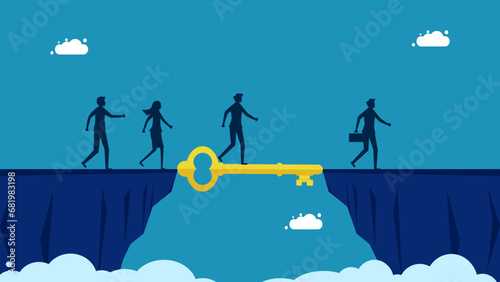 Leaders help businesses advance. Businessman manager uses keys as a bridge to bridge the cliff gap vector © Nastudio