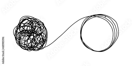 Doodle sketch style of Hand drawn confusion clarity vector illustration for concept design. Simplifying the complex. messy line like hard and easy way. photo