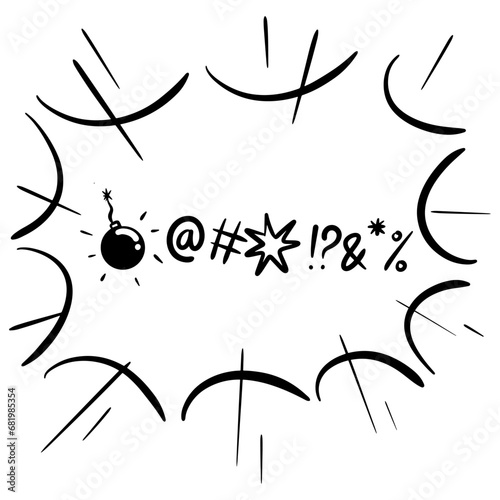 Doodle sketch style of Swearing icons cartoon hand drawn illustration for concept design.