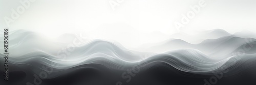 In a wide-format abstract background image, dynamic waves with a gradient are enveloped in a foggy atmosphere, resulting in a visually intriguing and atmospheric composition. Illustration