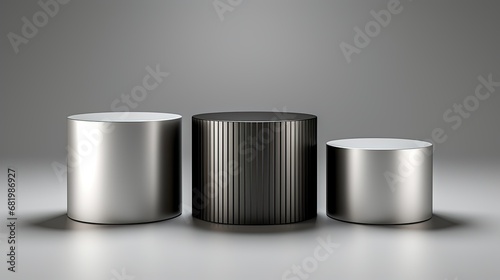 Cylindrical Podiums with Brushed Metal Texture