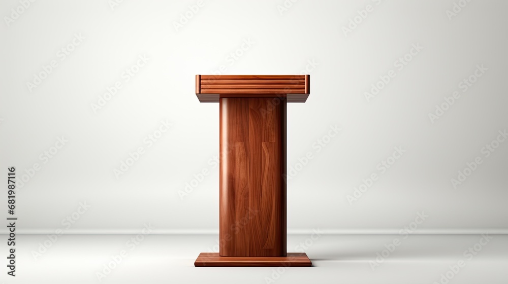 Cherry Wood Podium with Minimalist White Backdrop Cherry Wood Podium with Minimalist White Backdrop