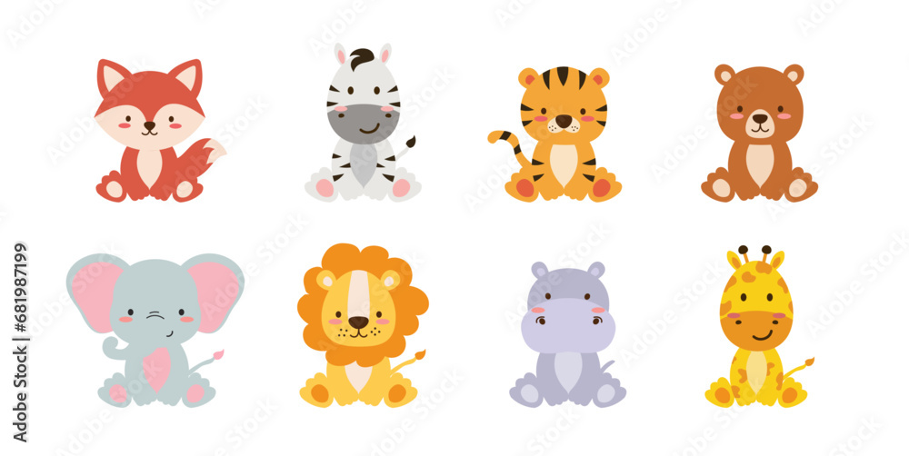 Cute little animals boho animals. Lion,fox, elephant bear, tiger Cute little animals boho animals. Lion,fox, elephant bear, tiger