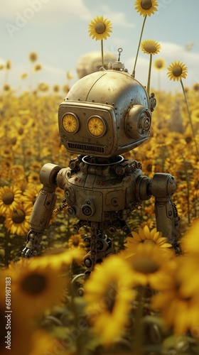 Field of artificial intelligence robotic sun flowers