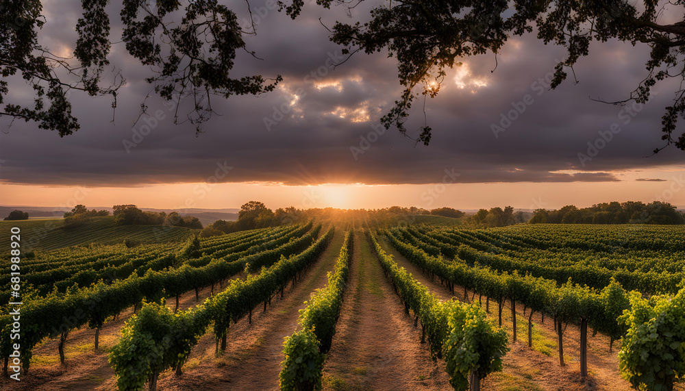 vineyard in the sunset