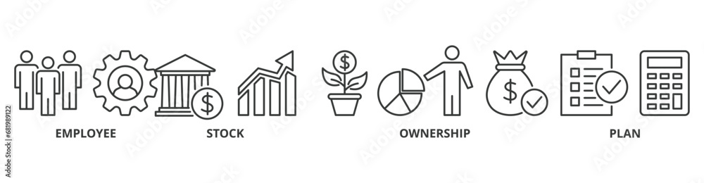 ESOP banner web icon vector illustration concept for employee stock ownership plan with icon of management, bank, graph, fund, investment and statistics - obrazy, fototapety, plakaty 
