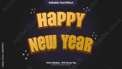 Black gold Happy New Year editable text. Suitable for advertising, presentations, youtubers, graphic designers, etc.