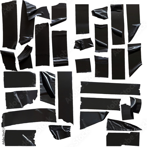 Obraz na płótnie Torn fragments of black adhesive tape.white background. w salonie