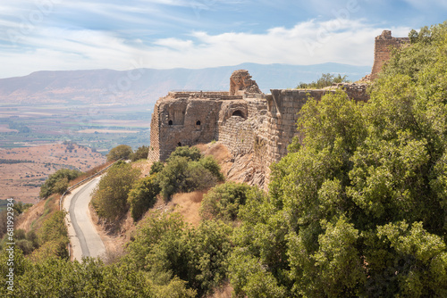 Remains  of northwestern part of medieval fortress of Nimrod - Qalaat al-Subeiba, located near the border with Syria and Lebanon on the Golan Heights, in northern Israel