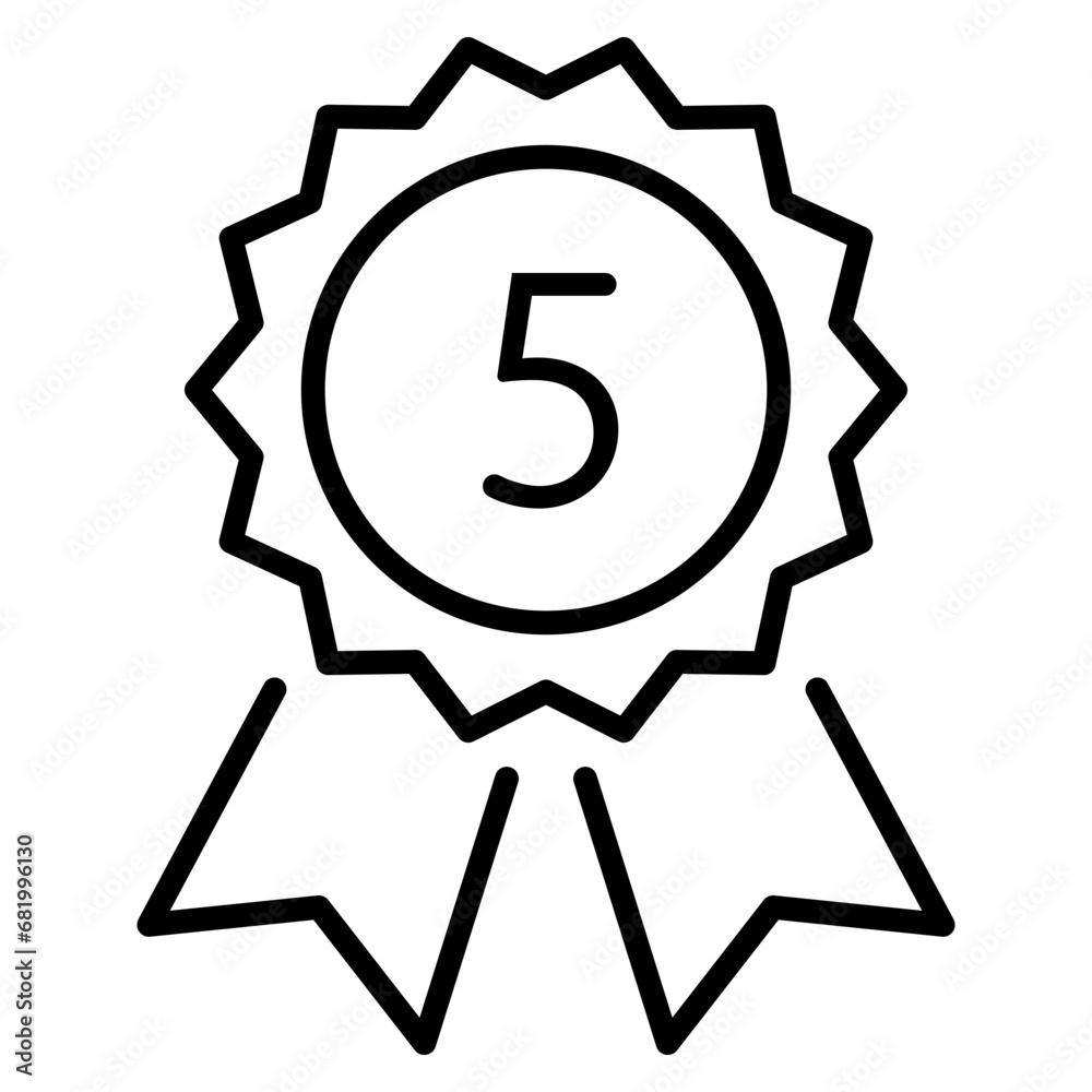 Black thin line 5th or 5yr medal icon, simple round recognition flat design vector pictogram, infographic vector for app logo web website button ui ux interface elements isolated on white background Black thin line 5th or 5yr medal icon, simple round recognition flat design vector pictogram, infographic vector for app logo web website button ui ux interface elements isolated on white background
