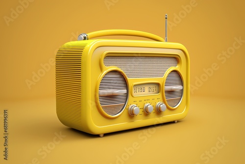 Yellow vintage radio background retro sound music design classic audio colours old broadcast equipment style communication hipster musical portable speaker bright icon broadcasting listen voice