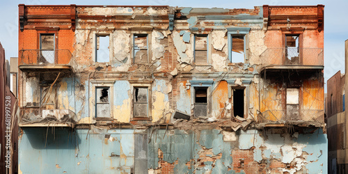 Building showing signs of collapse and decay