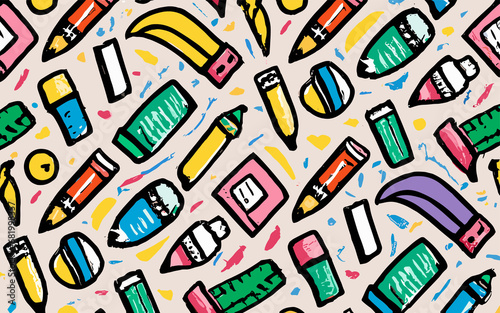 seamless pattern with pencils and Books