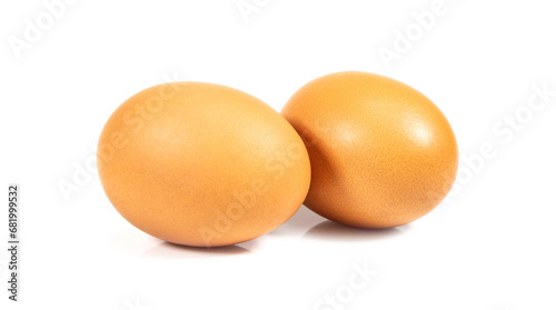 Close up chicken eggs isolated on white background photo