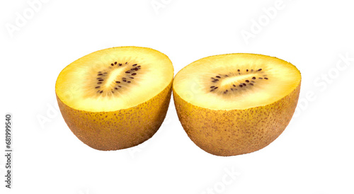 Halves of kiwi fruit on white background