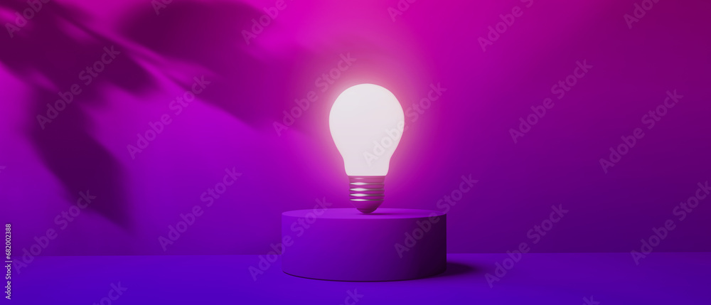 Light bulb on a podium with shadow of leaves - 3D render Light bulb on a podium with shadow of leaves - 3D render