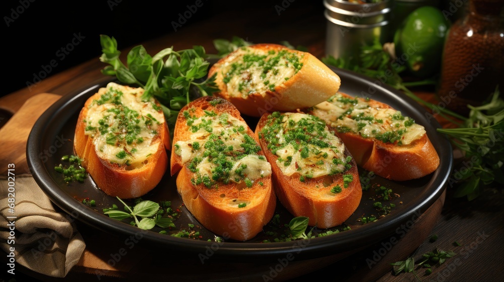 French garlic bread baguette warm slices spread with garlic butter snack French garlic bread baguette warm slices spread with garlic butter snack