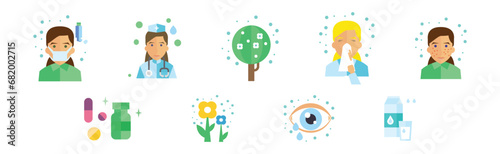 Allergy Concept with Risk Factors Flat Icon Vector Set