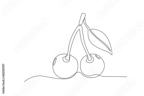 Single one line drawing sliced healthy organic cheri. Fresh tropical fruitage concept for fruit garden icon. Modern continuous line graphic draw design vector illustration photo