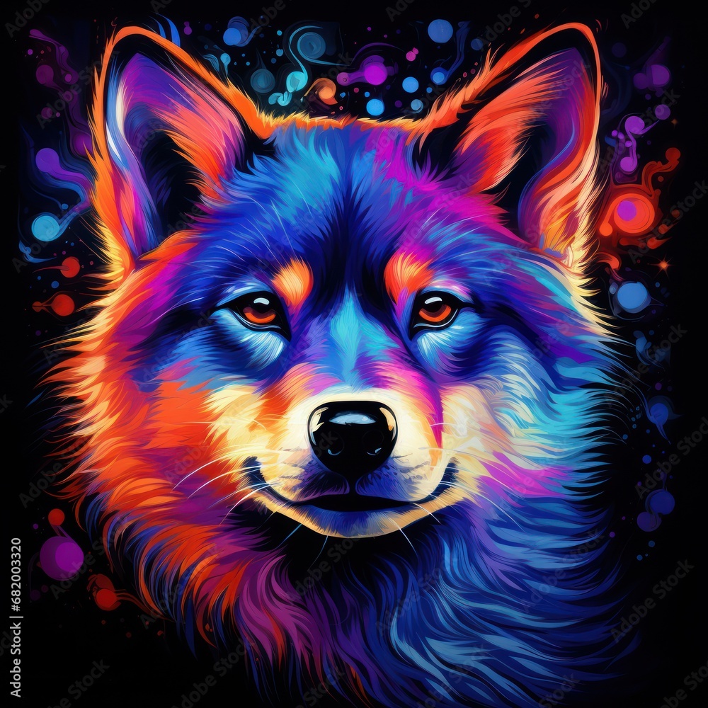 Blacklight painting-style Shiba Inu, Shiba Inu pop art illustration Blacklight painting-style Shiba Inu, Shiba Inu pop art illustration