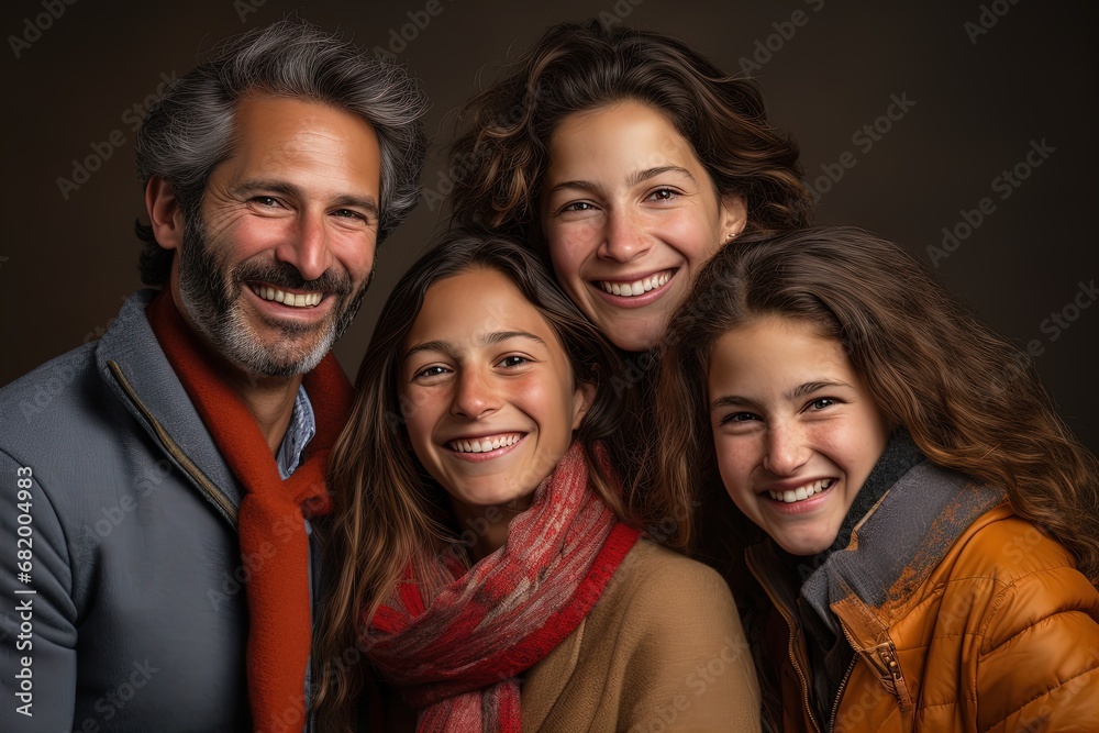 Capture the warmth of family: A radiant family portrait, beaming with love and colorful vibes.