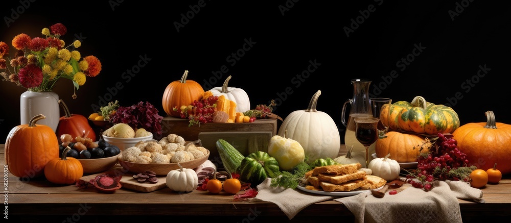 In the midst of autumn, a festive white table adorned with a spread of natural and healthy food awaited the Halloween revelers, complete with a tantalizing pumpkin cake and nutritious vegetable