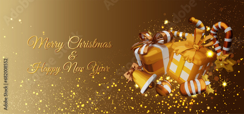 Golden deer running with golden bokeh and concept christmas background.Vector illustration