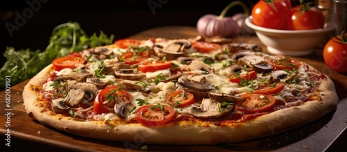 At dinner, the skilled cook prepared a mouthwatering pizza with a heavenly combination of cheese, mushrooms, and tomatoes, showcasing their culinary artistry. With a perfectly baked dough and a