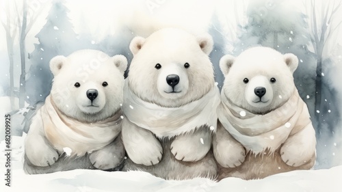 GROUP OF POLAR BEARS WITH SCARF AND SORE THROAT © senadesign