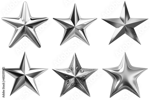 Set of Silver Metal  Five-pointed Stars Isolated on White Background photo