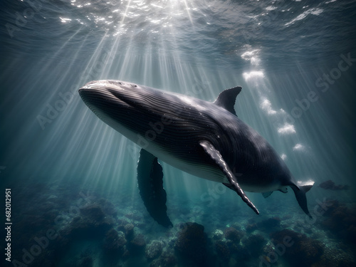 A whale swimming undersea © AungThurein