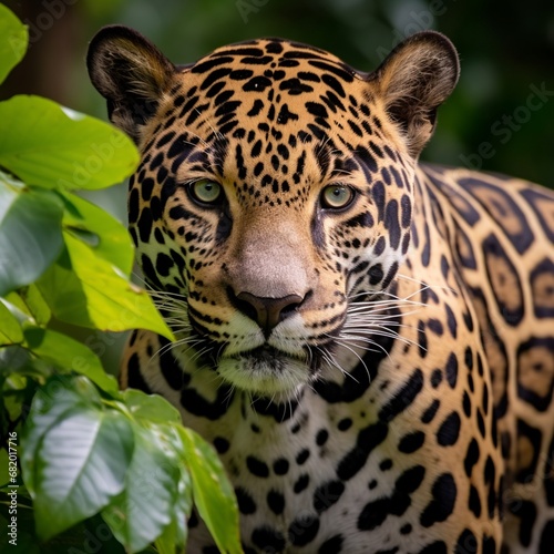 A very powerful jaguar with a piercing gaze at a gorge Ai generated art