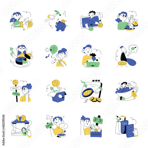 Trendy Doodle Illustrations Depicting Inflation Impact 

