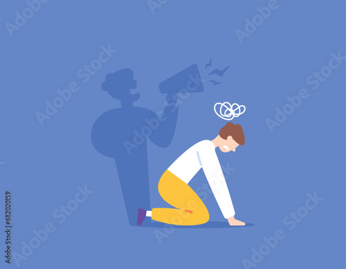 Motivate yourself to get up. encourage yourself. trying or attempting to rise from failures, stress, sadness, and adversity. An encouraging shadow. illustration concept design. vector elements