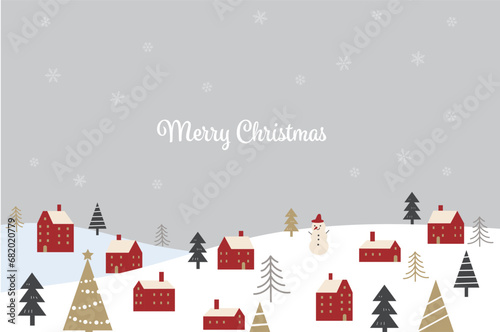 シンプルなクリスマスの雪景色の街並みのイラスト