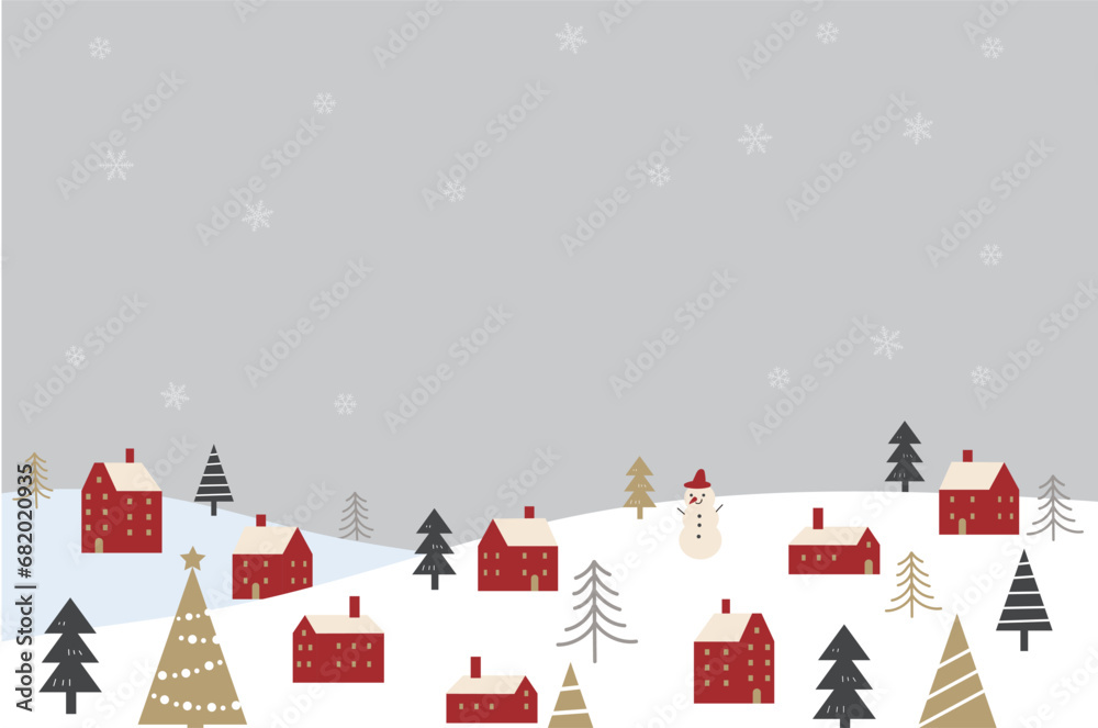 シンプルなクリスマスの雪景色の街並みのイラスト