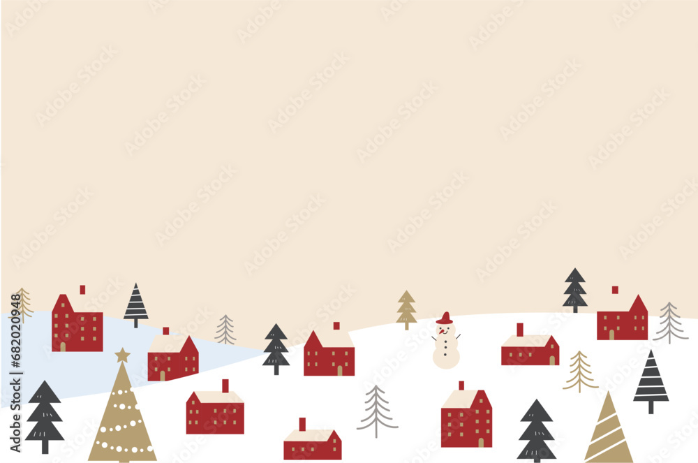 Fototapeta premium シンプルなクリスマスの雪景色の街並みのイラスト